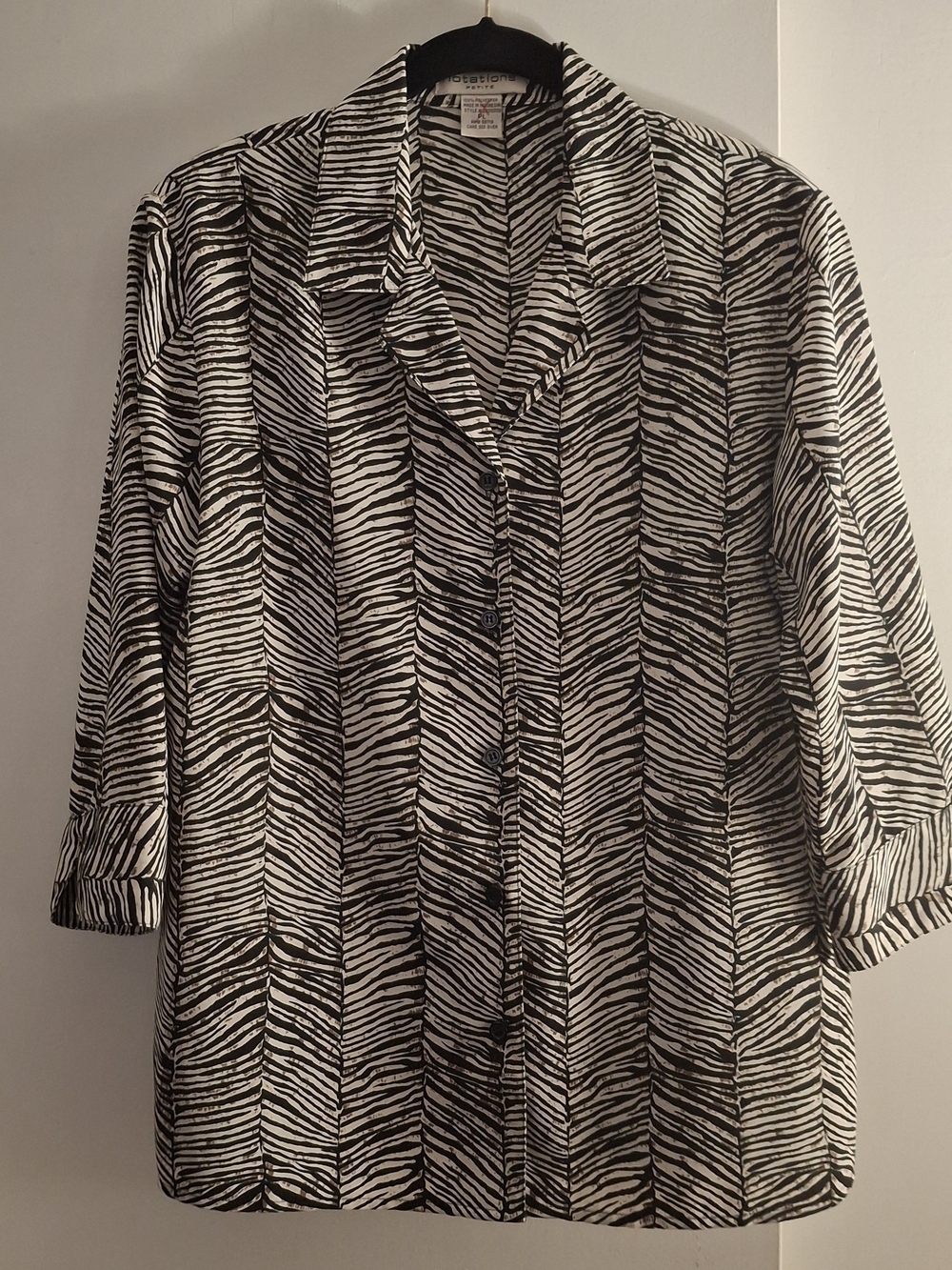 Notations Women's Black and White Zebra Print Top